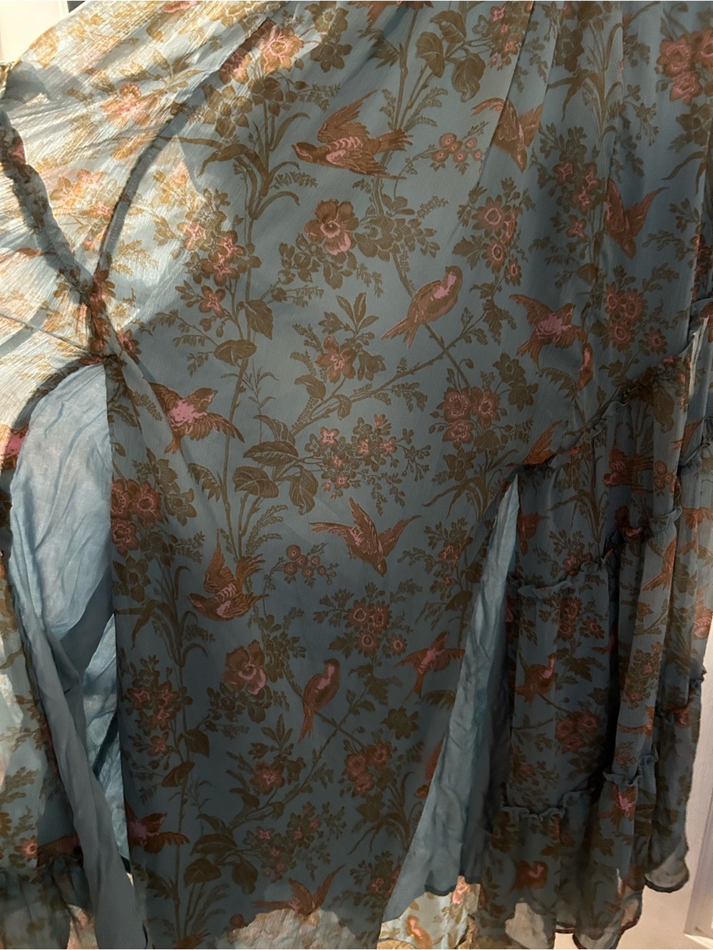 Free People Dusty Blue Floral Maxi Dress with Puff Sleeves - Picture 3 of 5